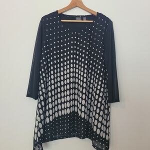 Travelers by Chico's Top Tunic Women Medium 2 Black White Polka Dot Sheer Sleeve